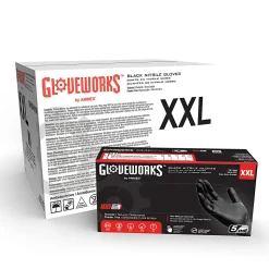 Gloveworks Black Nitrile Industrial Powder-Free Disposable Gloves, XXL, Black, Box of 100 Gloves