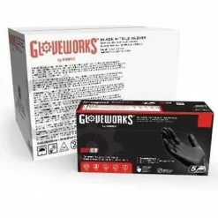 Gloveworks Black Nitrile Industrial Powder-Free Disposable Gloves, Large, Black, Box Of 100 Gloves