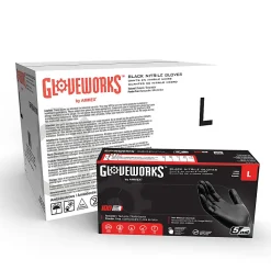 Gloveworks Black Nitrile Industrial Powder-Free Disposable Gloves, Large, Black, Box Of 100 Gloves