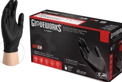 Gloveworks Nitrile Industrial Powder-Free Disposable Gloves, Extra Large, Black, Box Of 100 Gloves