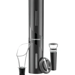 GNBI Chefman Electric Wine Opener With Pourer, Vacuum Stopper And Foil Cutter, Black