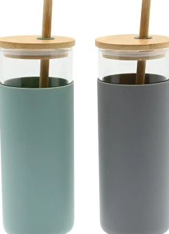 GNBI Glass Tumbler Set, 16 Oz, Sage/Gray, Set Of 2 Tumblers