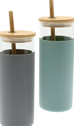 GNBI Glass Tumbler Set, 16 Oz, Sage/Gray, Set Of 2 Tumblers