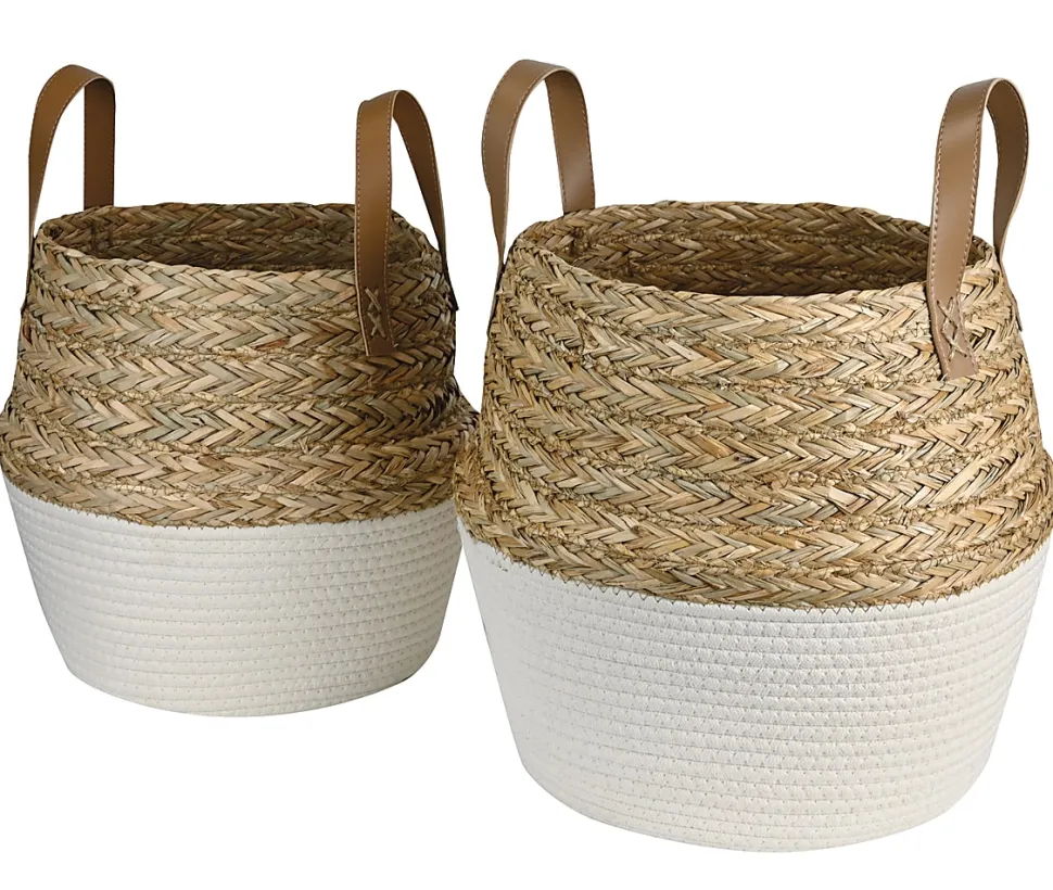 GNBI Polyester Baskets, Cream/Natural, Set Of 2 Baskets