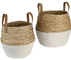 GNBI Polyester Baskets, Cream/Natural, Set Of 2 Baskets