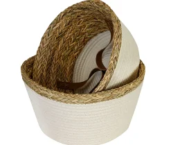 GNBI Polyester Baskets, Cream/Natural, Set Of 2 Baskets
