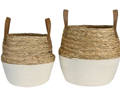 GNBI Polyester Baskets, Cream/Natural, Set Of 2 Baskets