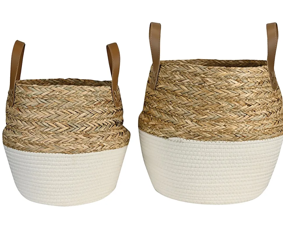 GNBI Polyester Baskets, Cream/Natural, Set Of 2 Baskets