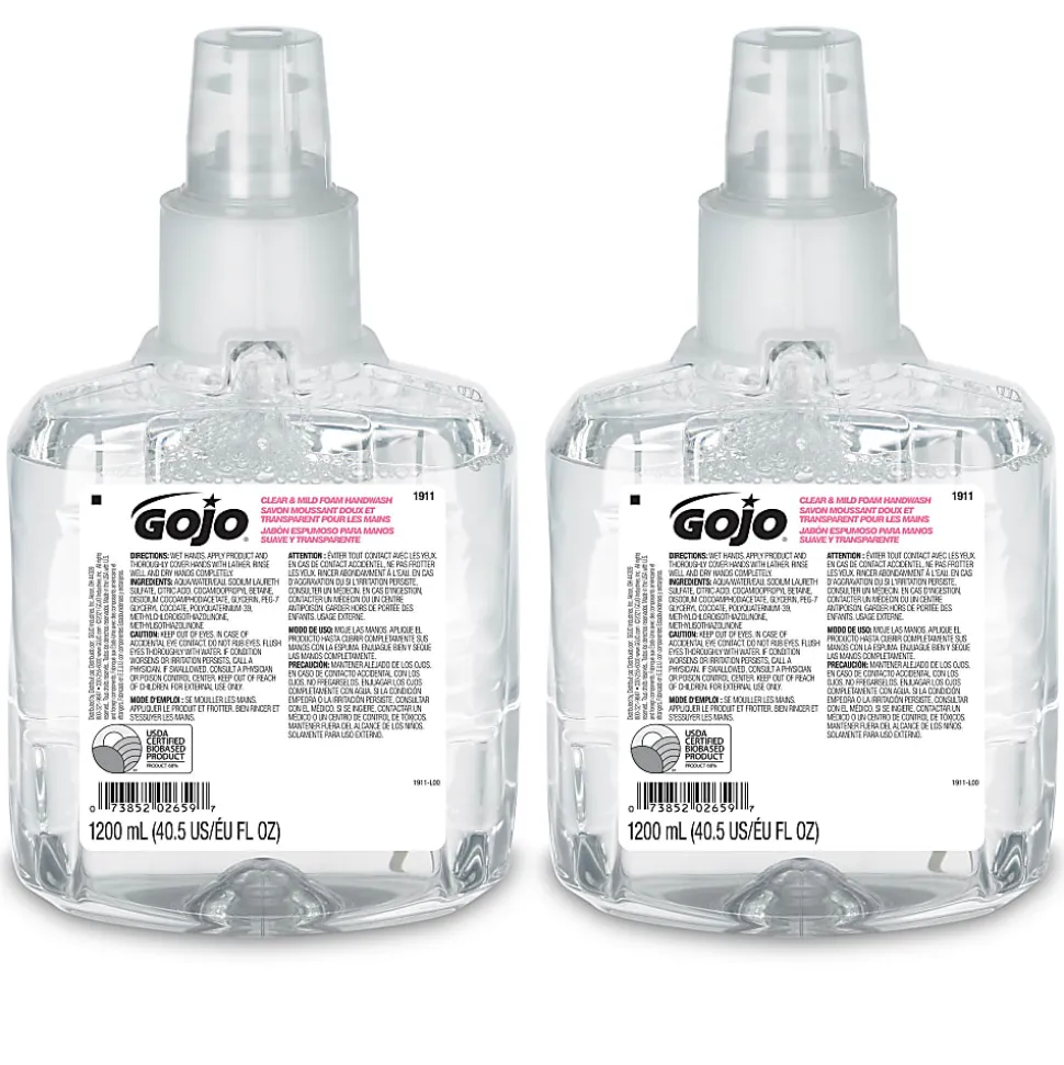 GOJO® LTX-12 Clear & Mild Foam Hand Wash Soap, Unscented, 40 Oz, Case Of 2 Bottles