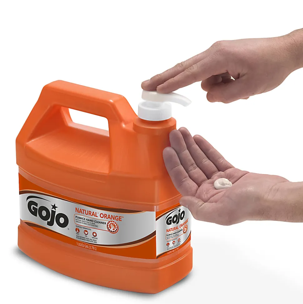 GOJO® Natural Orange Pumice Heavy-Duty Lotion Hand Soap Cleaner, Citrus Scent, 128 Oz, Carton Of 4 Bottles
