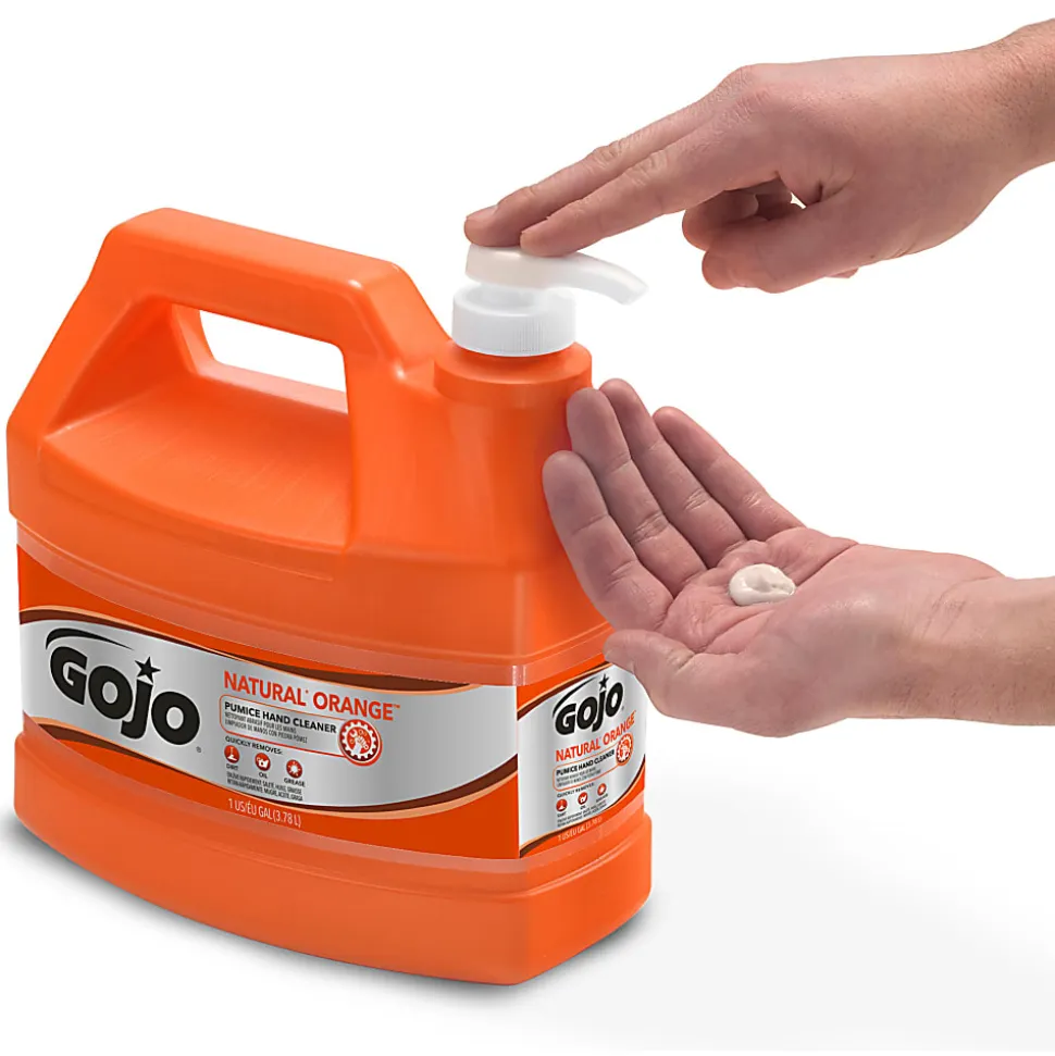 GOJO® Natural Orange Pumice Heavy-Duty Lotion Hand Soap Cleaner, Citrus Scent, 128 Oz, Carton Of 4 Bottles