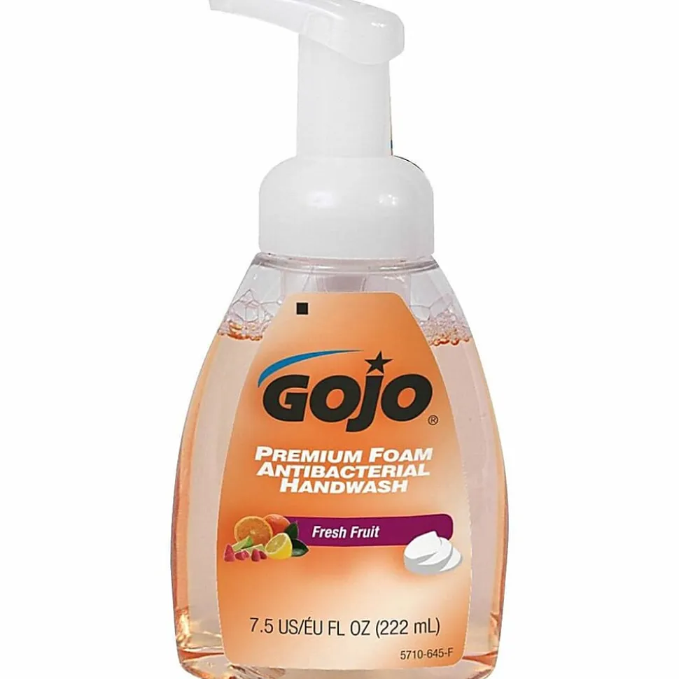 GOJO® Premium Foam Antibacterial Hand Wash Soap, Fresh Fruit Scent, 7.5 Oz, Carton Of 6 Pump Bottles