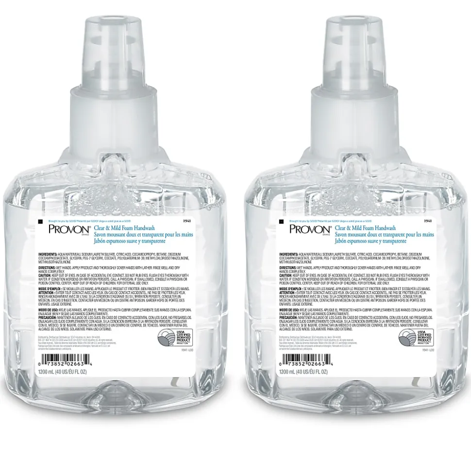 GOJO® PROVON® LTX-12 Clear & Mild Foam Hand Wash Soap, Unscented, 40.5 Oz, Carton Of 2 Refills