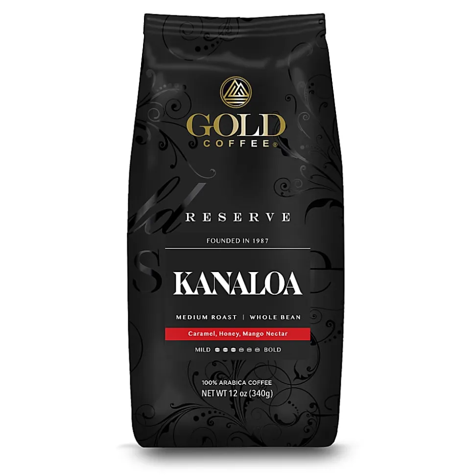 Gold Coffee Company Kanaloa Blend, Whole Bean, 12 Oz, Total Qty 1
