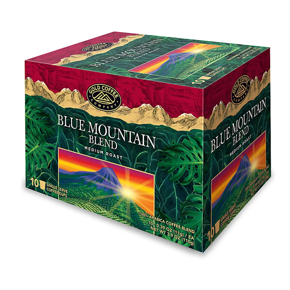 Gold Coffee Company Single-Serve Pods, Blue Mountain Blend, Carton Of 10