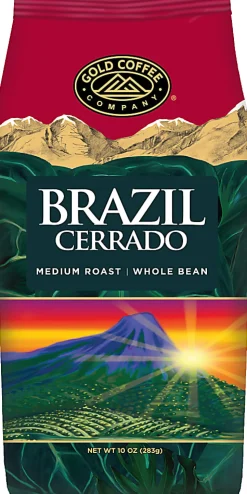 Gold Coffee Company Whole Bean Coffee, Medium Roast, Brazil Cerrado, 10 Oz Per Bag