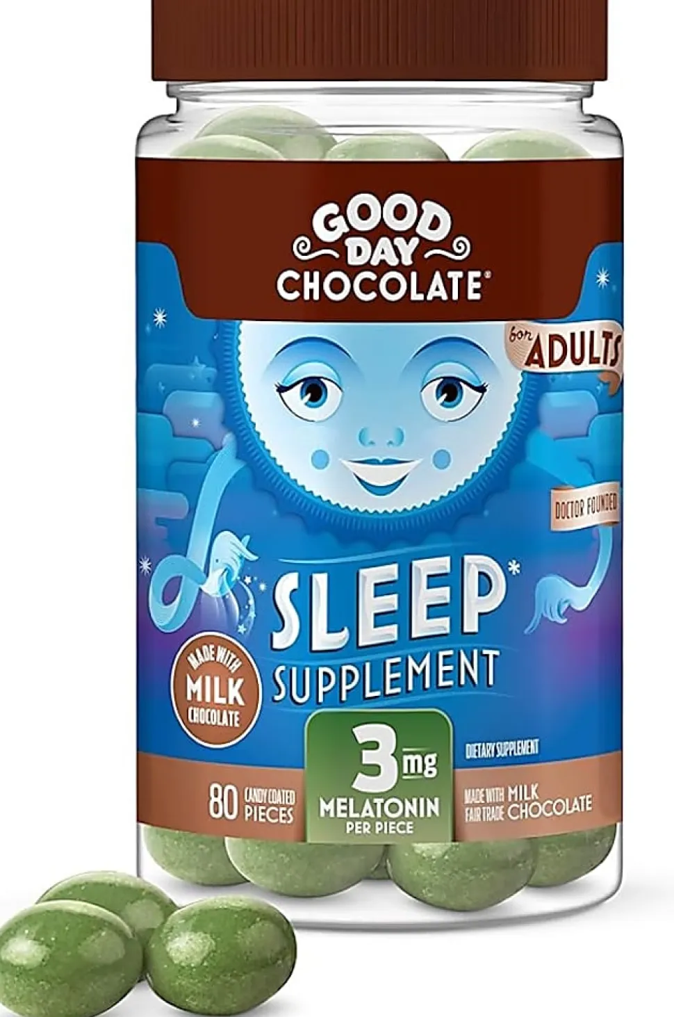 Good Day Chocolate Supplements, Melatonin Milk Chocolate, 3mg, Total Qty 80