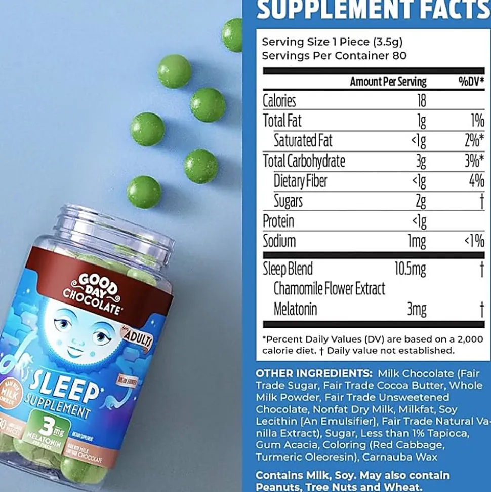 Good Day Chocolate Supplements, Melatonin Milk Chocolate, 3mg, Total Qty 80