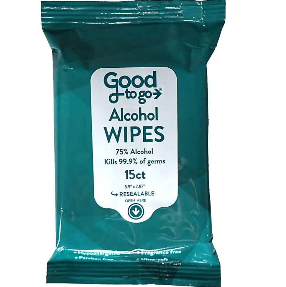 Good To Go Sanitizing Alcohol Wipes, 6" x 8", White, Pack of 15 Wipes