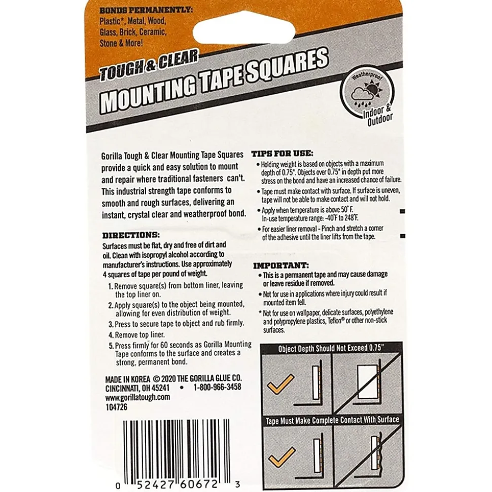 Gorilla Tough & Clear Mounting Squares, 6067202