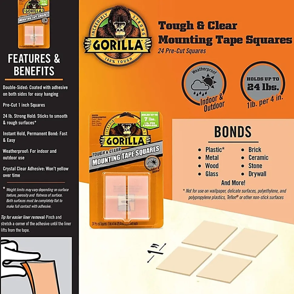 Gorilla Tough & Clear Mounting Squares, 6067202