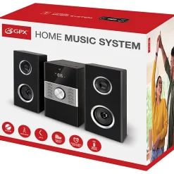 GPX HC425B 2-Channel Stereo Home Music System With AM/FM Radio, 9-1/2”H x 7-1/8”W x 5-15/16”D