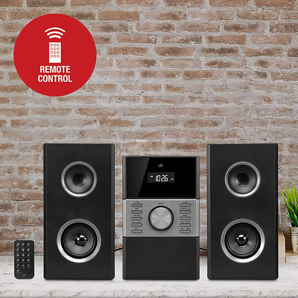GPX HC425B 2-Channel Stereo Home Music System With AM/FM Radio, 9-1/2”H x 7-1/8”W x 5-15/16”D