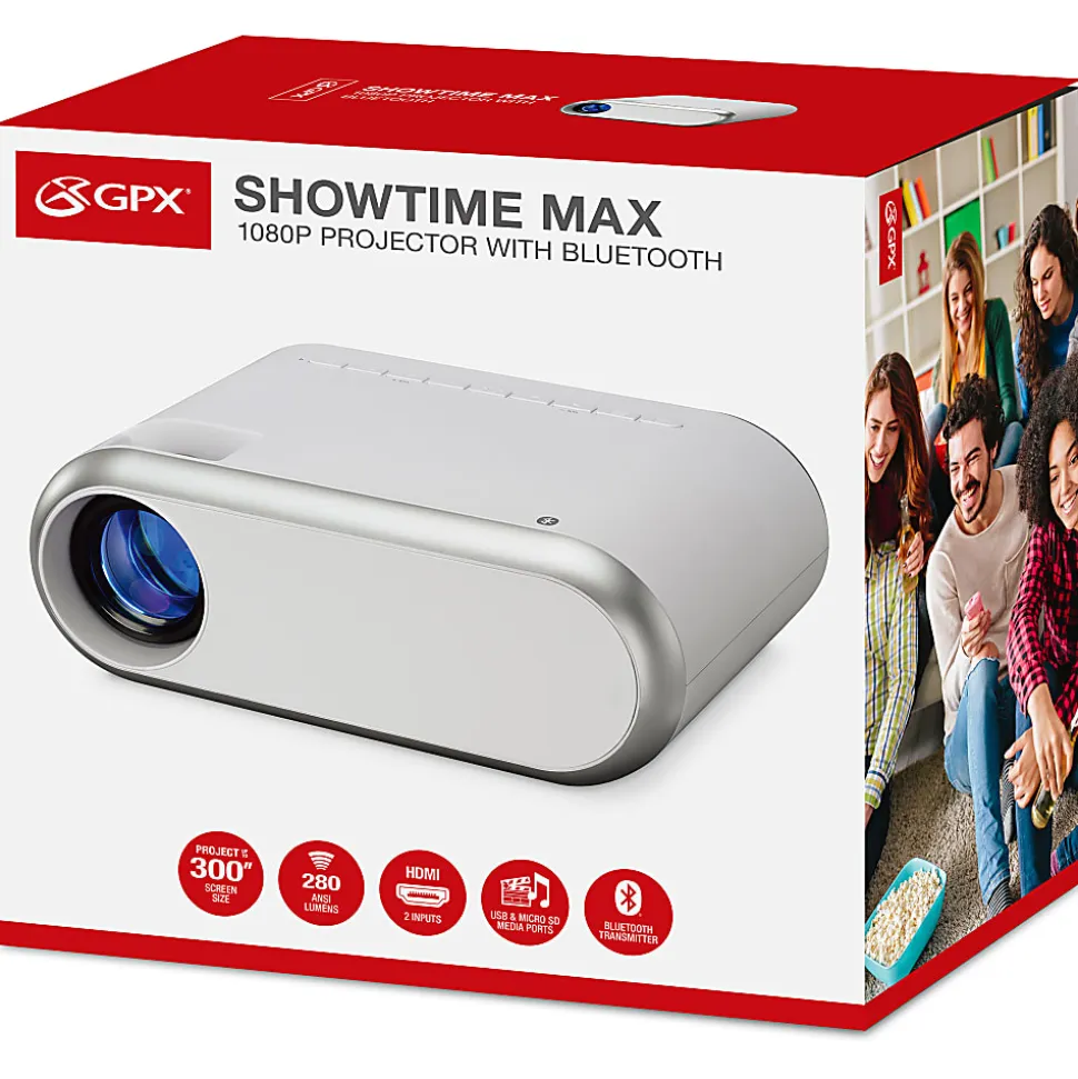 GPX The Max 1080p Projector With Bluetooth Transmitter, PJ712W