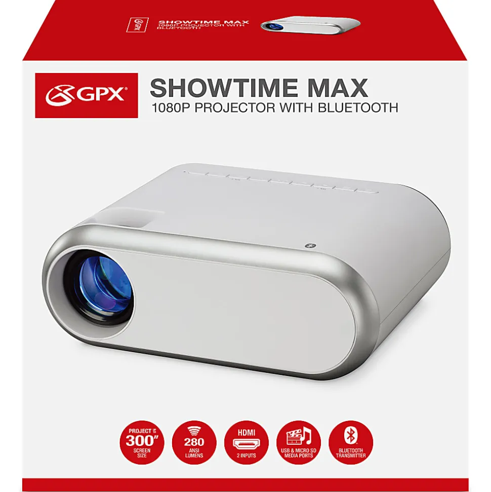 GPX The Max 1080p Projector With Bluetooth Transmitter, PJ712W