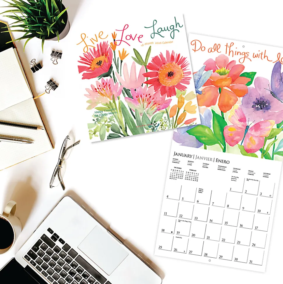 2026 Graphique Inspirational Monthly Mini Wall Calendar, 7" x 7", Live Love Laugh, January To December, MY44026