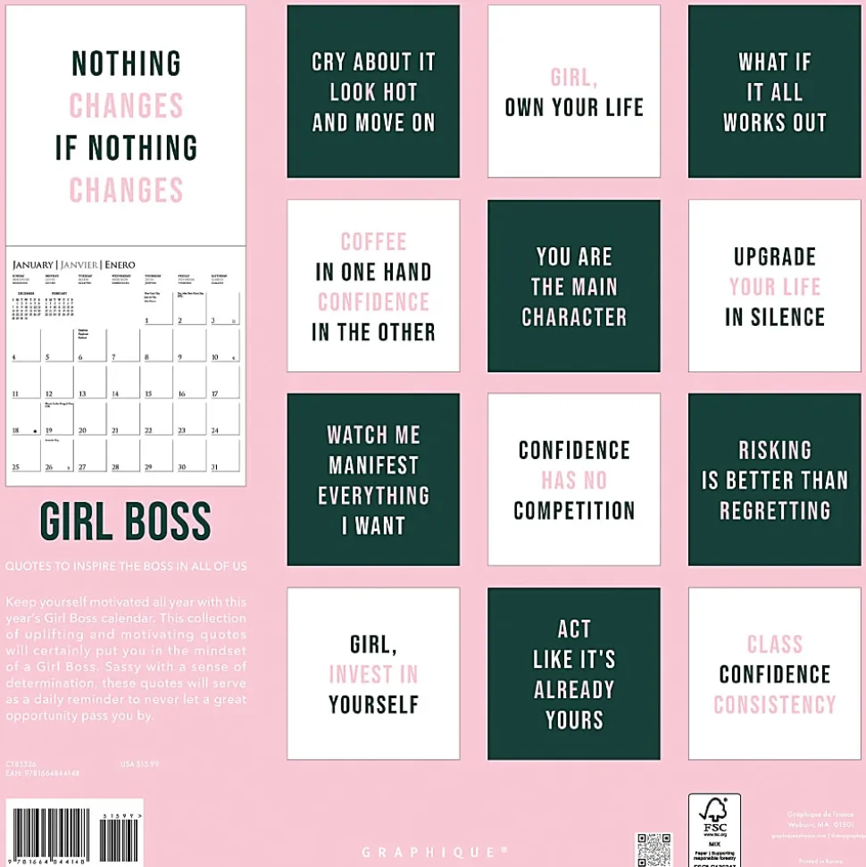 2026 Graphique Inspirational Monthly Wall Calendar, Girl Boss, 12" x 12", January To December, CY85526