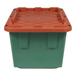GreenMade® Professional Storage Tote With Handles/Snap Lid, 14-3/4”H x 20-1/4”W x 30-1/10”L, 27-Gallon, Green/Red