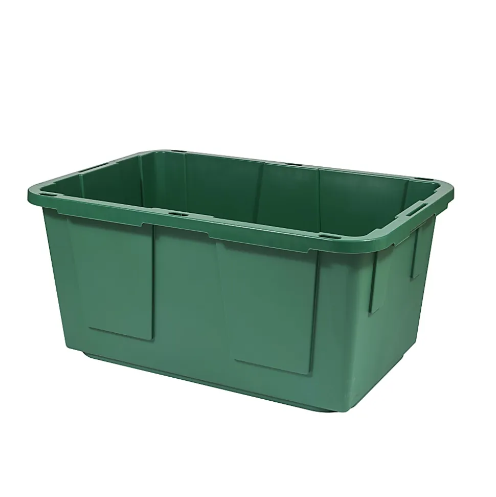 GreenMade® Professional Storage Tote With Handles/Snap Lid, 14-3/4”H x 20-1/4”W x 30-1/10”L, 27-Gallon, Green/Red