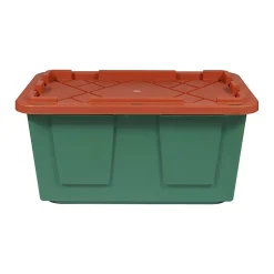 GreenMade® Professional Storage Tote With Handles/Snap Lid, 14-3/4”H x 20-1/4”W x 30-1/10”L, 27-Gallon, Green/Red