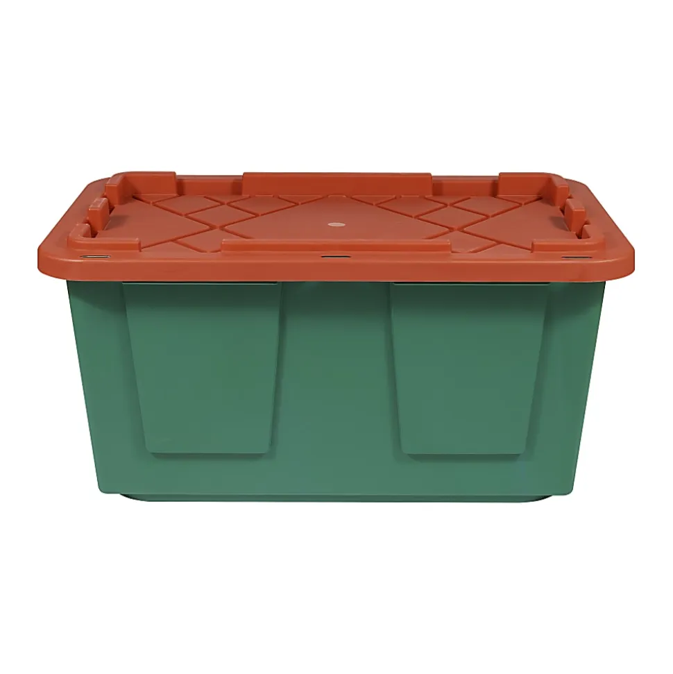 GreenMade® Professional Storage Tote With Handles/Snap Lid, 14-3/4”H x 20-1/4”W x 30-1/10”L, 27-Gallon, Green/Red