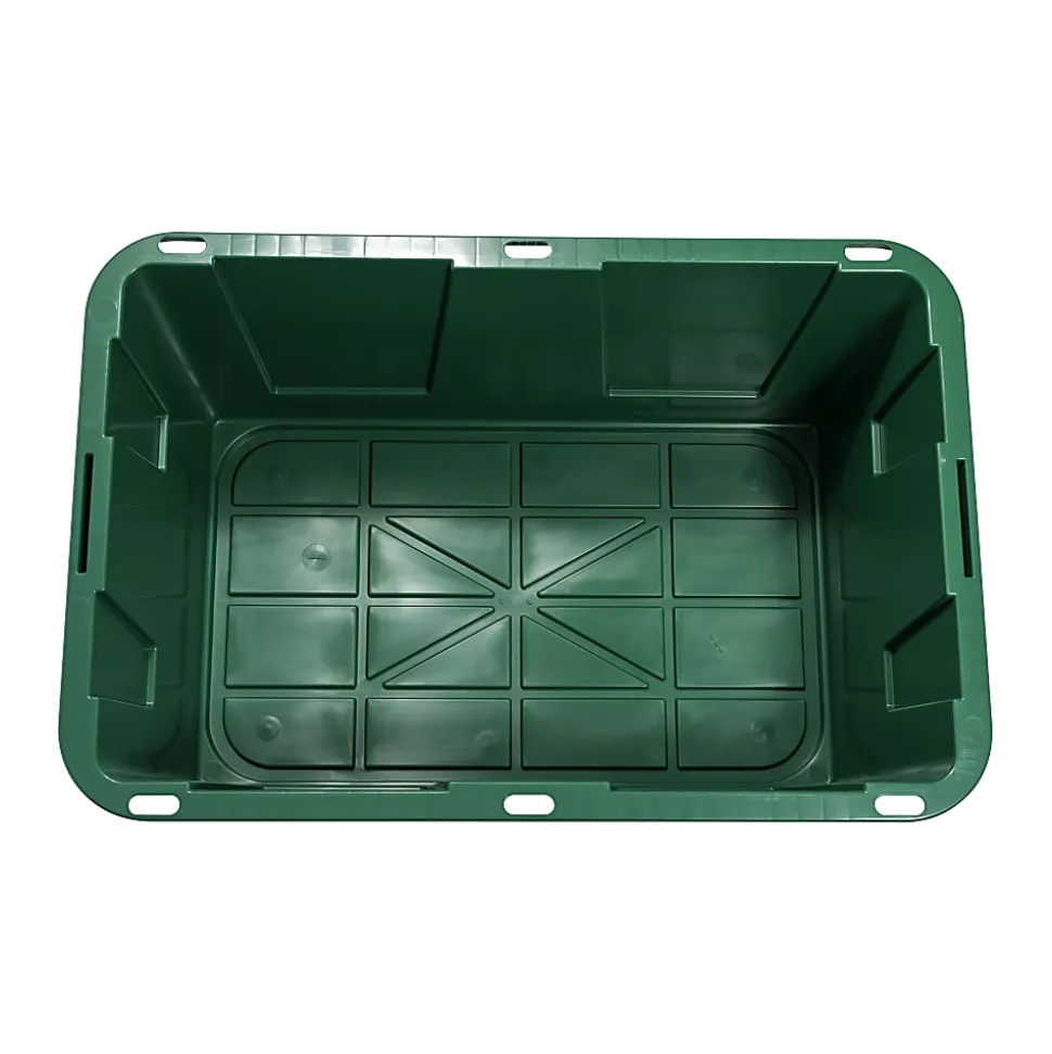 GreenMade® Professional Storage Tote With Handles/Snap Lid, 14-3/4”H x 20-1/4”W x 30-1/10”L, 27-Gallon, Green/Red