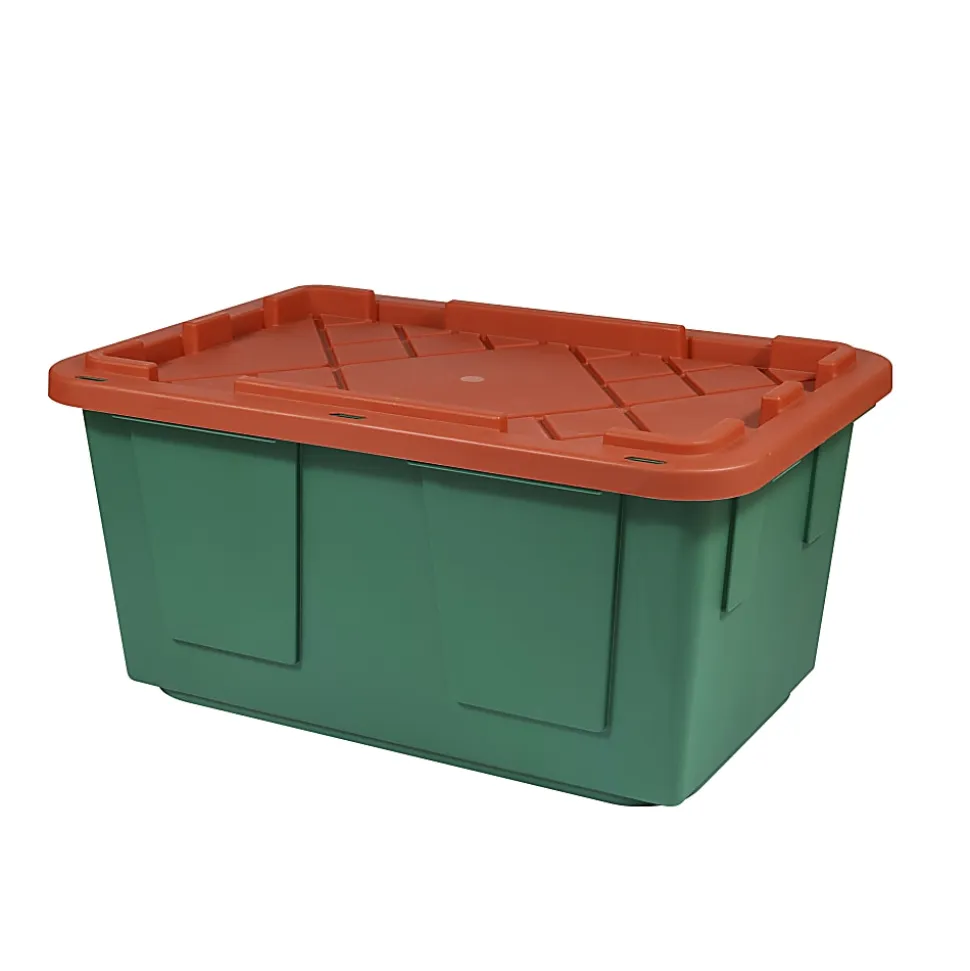 GreenMade® Professional Storage Tote With Handles/Snap Lid, 14-3/4”H x 20-1/4”W x 30-1/10”L, 27-Gallon, Green/Red
