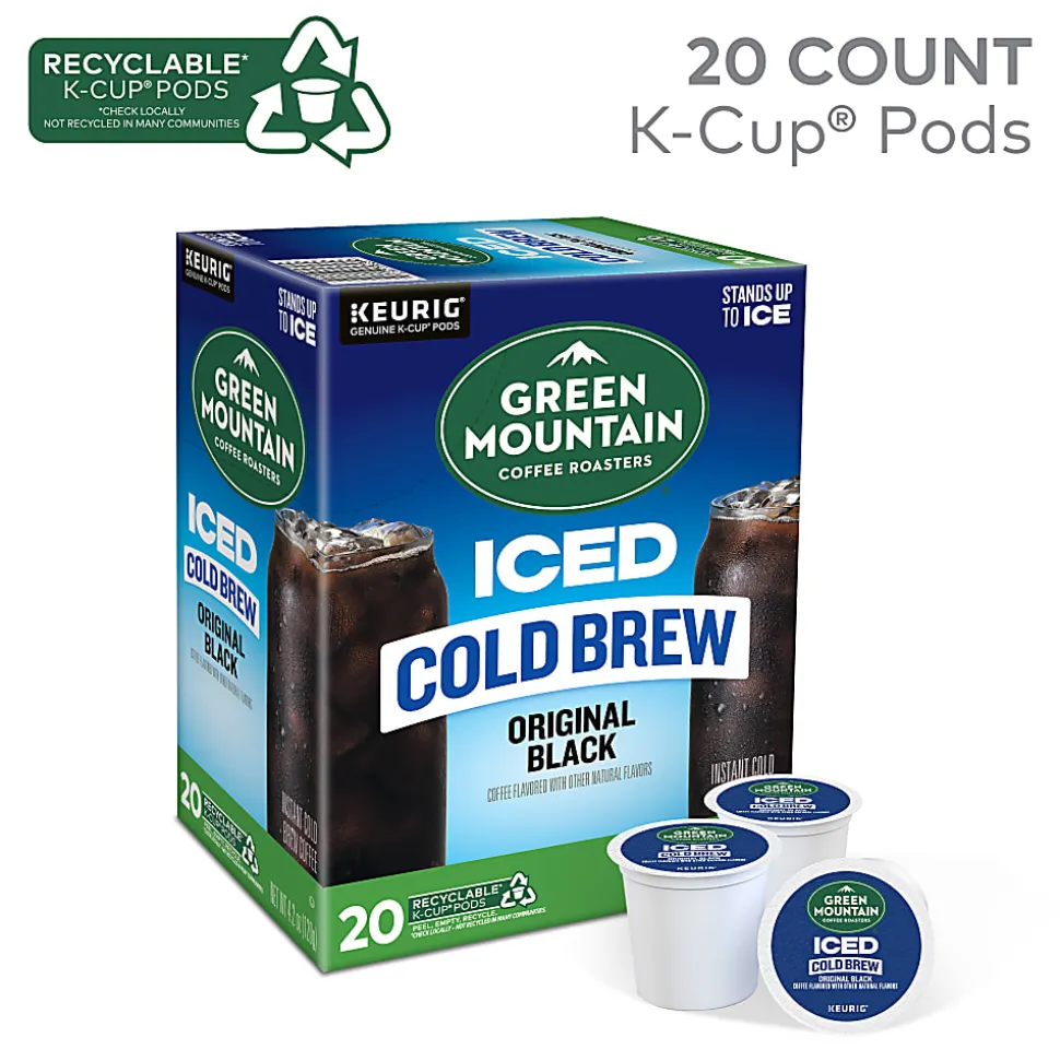 Green Mountain Coffee Iced Cold Brew Coffee Keurig K-Cup Pods, Single Serve, Original Black, Pack Of 20 Pods
