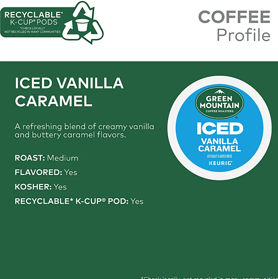Green Mountain Coffee Roasters ICED Vanilla Caramel Single Serve Keurig K-Cup Pods, Pack Of 10 Pods