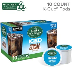 Green Mountain Coffee Roasters ICED Vanilla Caramel Single Serve Keurig K-Cup Pods, Pack Of 10 Pods