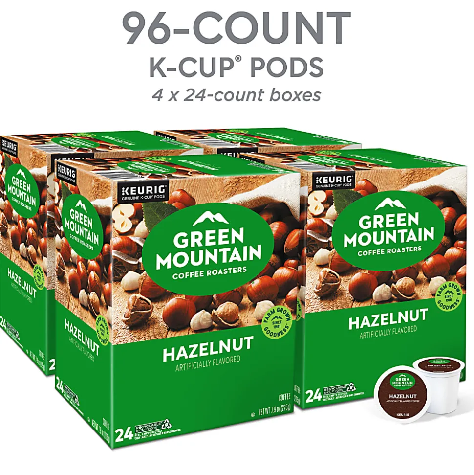 Green Mountain Coffee Roasters® Single-Serve Coffee K-Cup® Pods, Hazelnut, Carton Of 96, 4 Boxes of 24 Pods