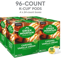 Green Mountain Coffee Roasters® Single-Serve Coffee K-Cup®, Caramel Vanilla, Carton Of 96, 4 Boxes of 24 pods