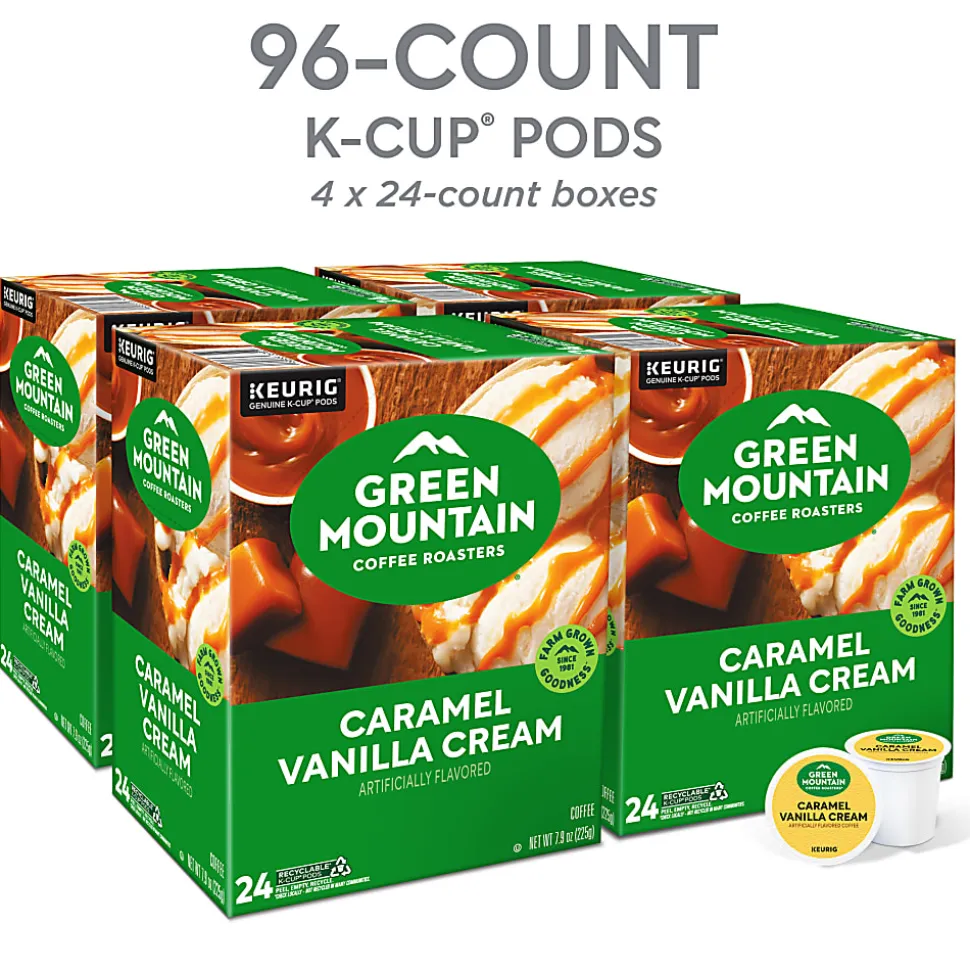 Green Mountain Coffee Roasters® Single-Serve Coffee K-Cup®, Caramel Vanilla, Carton Of 96, 4 Boxes of 24 pods