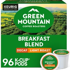 Green Mountain Coffee Roasters® Single-Serve Coffee K-Cup®, Decaffeinated, Breakfast Blend, Carton Of 96, 4 Boxes of 24 pods