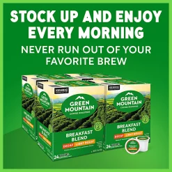Green Mountain Coffee Roasters® Single-Serve Coffee K-Cup®, Decaffeinated, Breakfast Blend, Carton Of 96, 4 Boxes of 24 pods