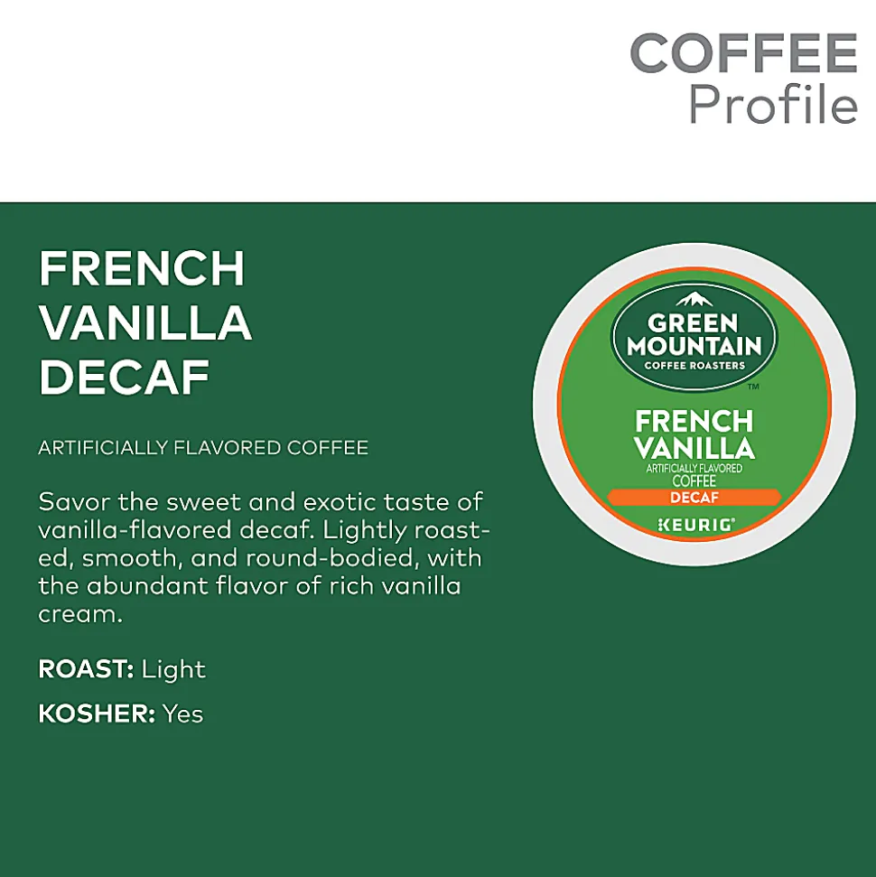 Green Mountain Coffee Roasters French Vanilla Decaf Keurig Single-Serve K-Cup Pods, Light Roast Coffee, 24 Pods Per Pack, Case Of 4 Packs