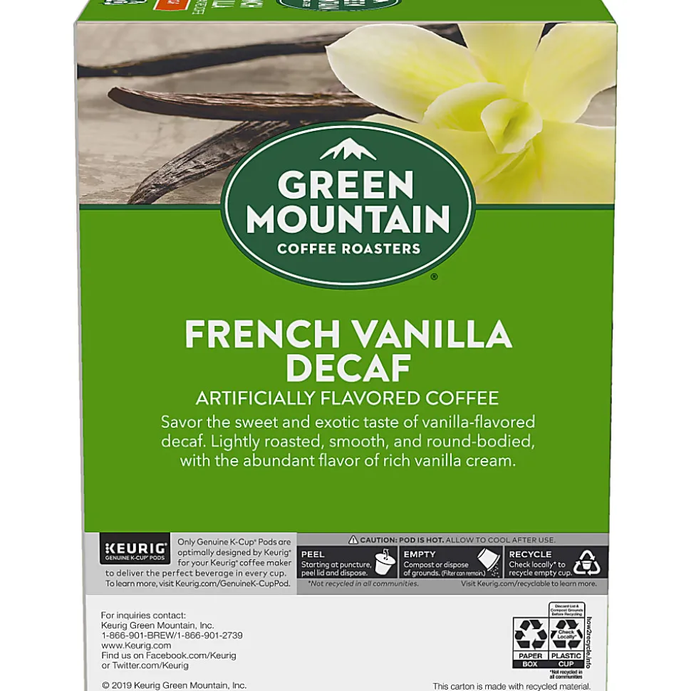 Green Mountain Coffee Roasters French Vanilla Decaf Keurig Single-Serve K-Cup Pods, Light Roast Coffee, 24 Pods Per Pack, Case Of 4 Packs