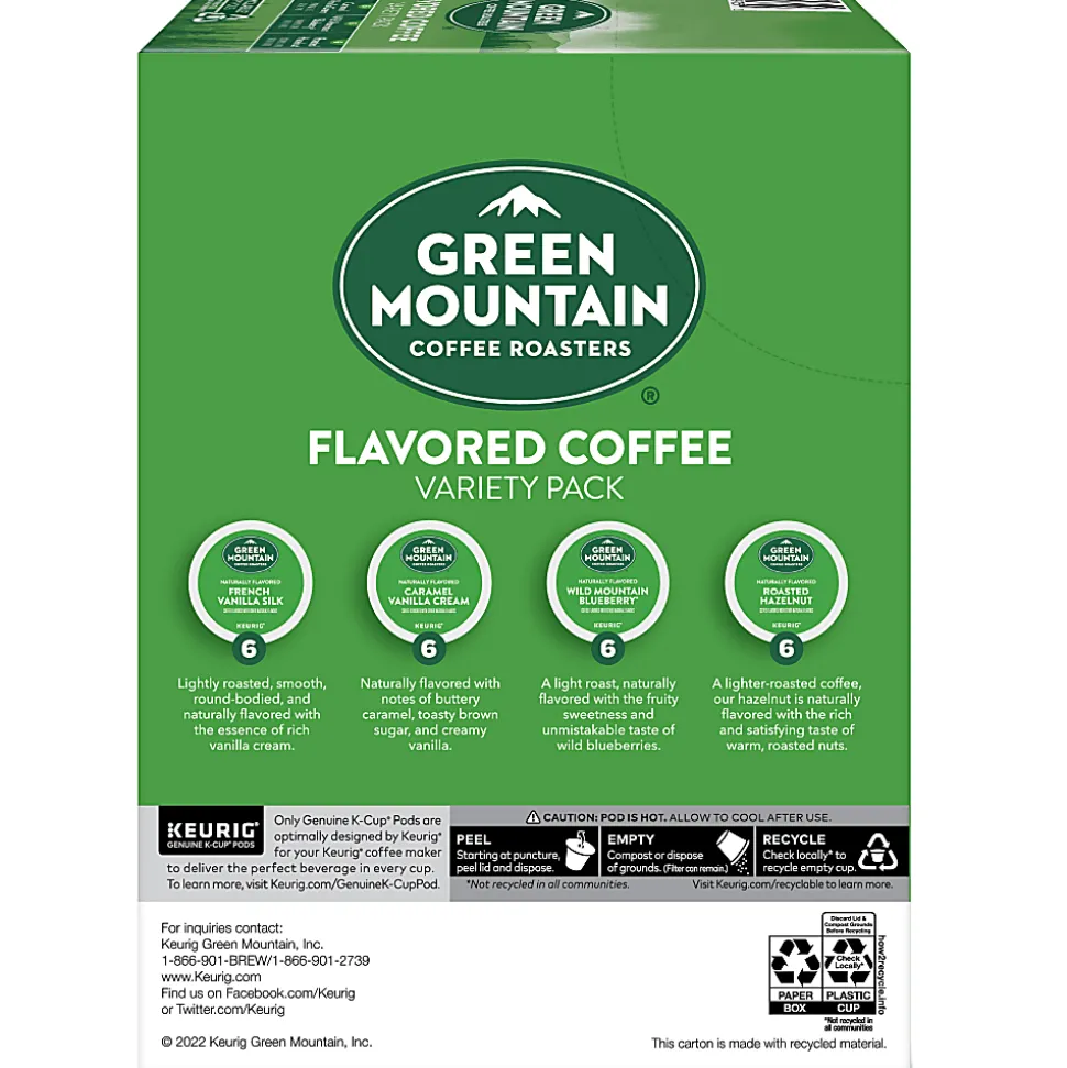 Green Mountain Coffee Roasters Flavored Coffee Variety Pack Keurig Single Serve K-Cup Pods, 24 Pods Per Pack, Case Of 4 Packs