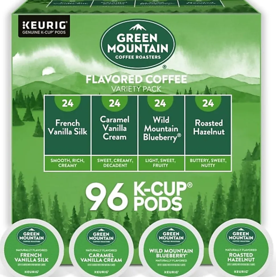 Green Mountain Coffee Roasters Flavored Coffee Variety Pack Keurig Single Serve K-Cup Pods, 24 Pods Per Pack, Case Of 4 Packs