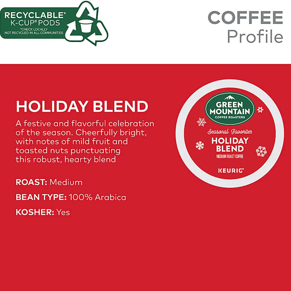 Green Mountain Coffee® Single-Serve Coffee K-Cup® Pods, Holiday Blend, Carton Of 24